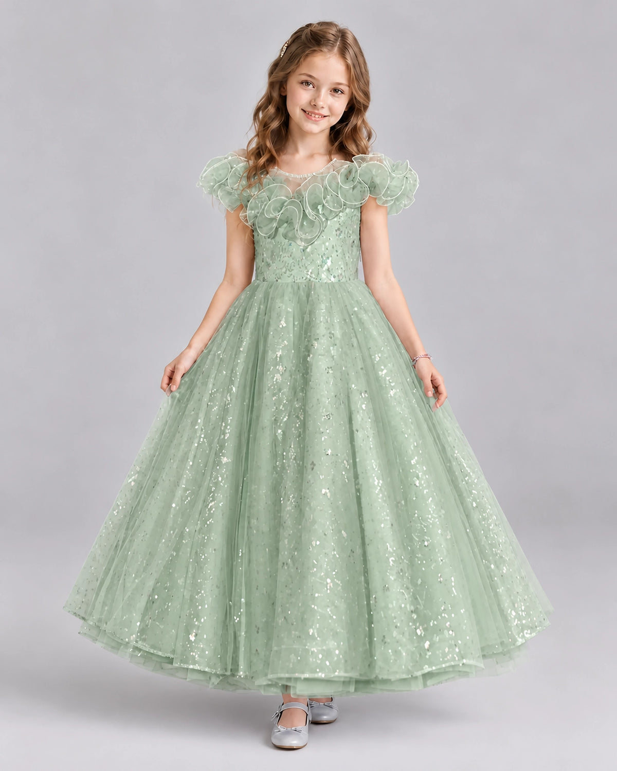 Sage Green Ball Gown Flower Girl Dresses Front
