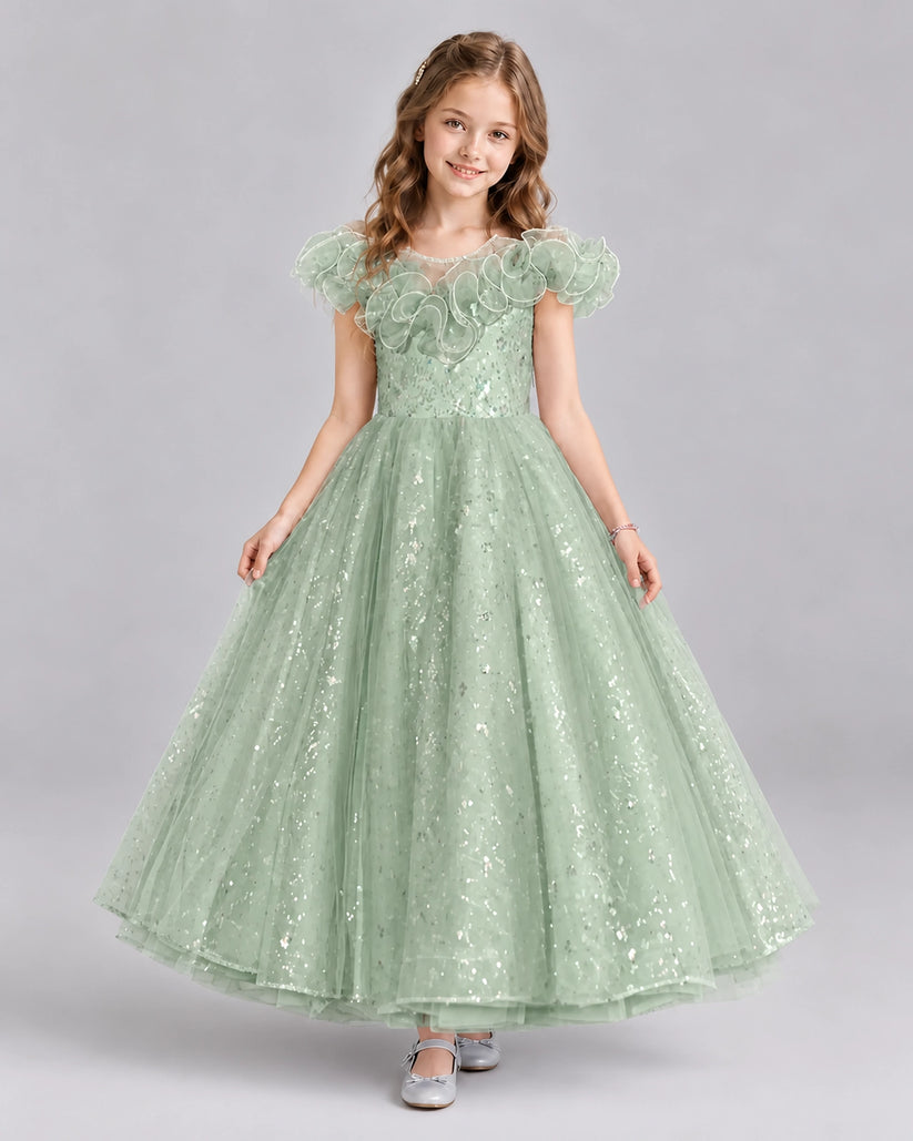 Sage Green Ball Gown Flower Girl Dresses Front