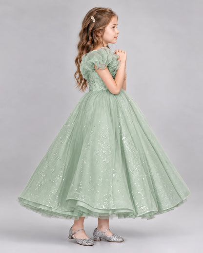 Sage Green Ball Gown Flower Girl Dresses Side