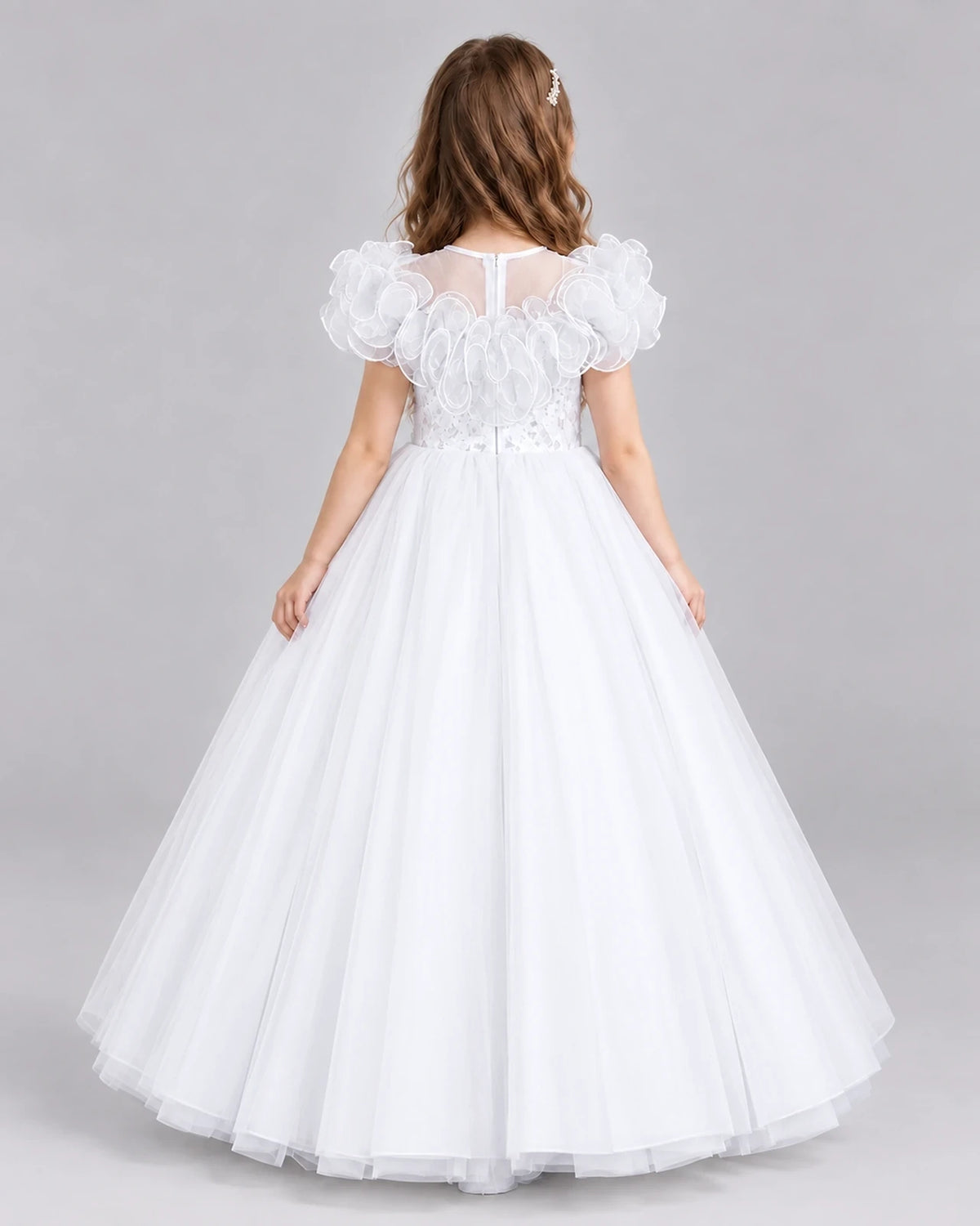 White Ball Gown Flower Girl Dresses Back