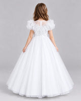White Ball Gown Flower Girl Dresses Back