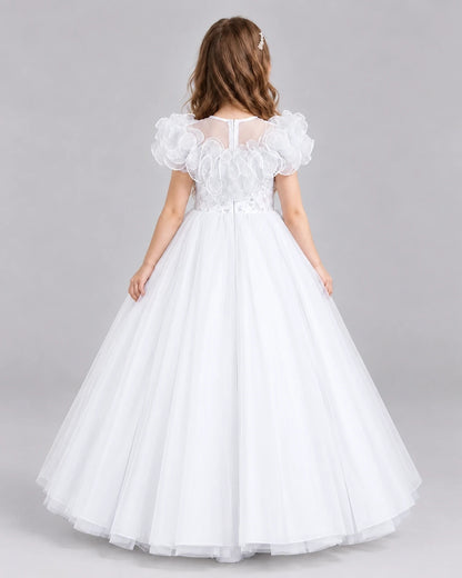 White Ball Gown Flower Girl Dresses Back