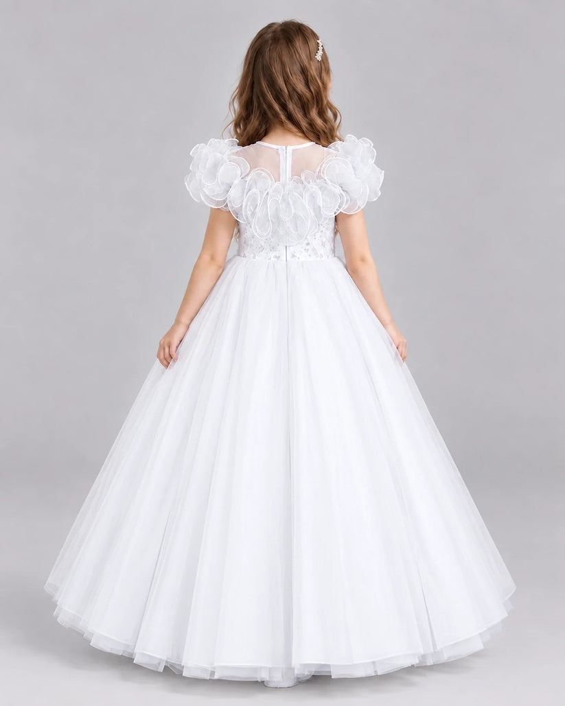White Ball Gown Flower Girl Dresses Back
