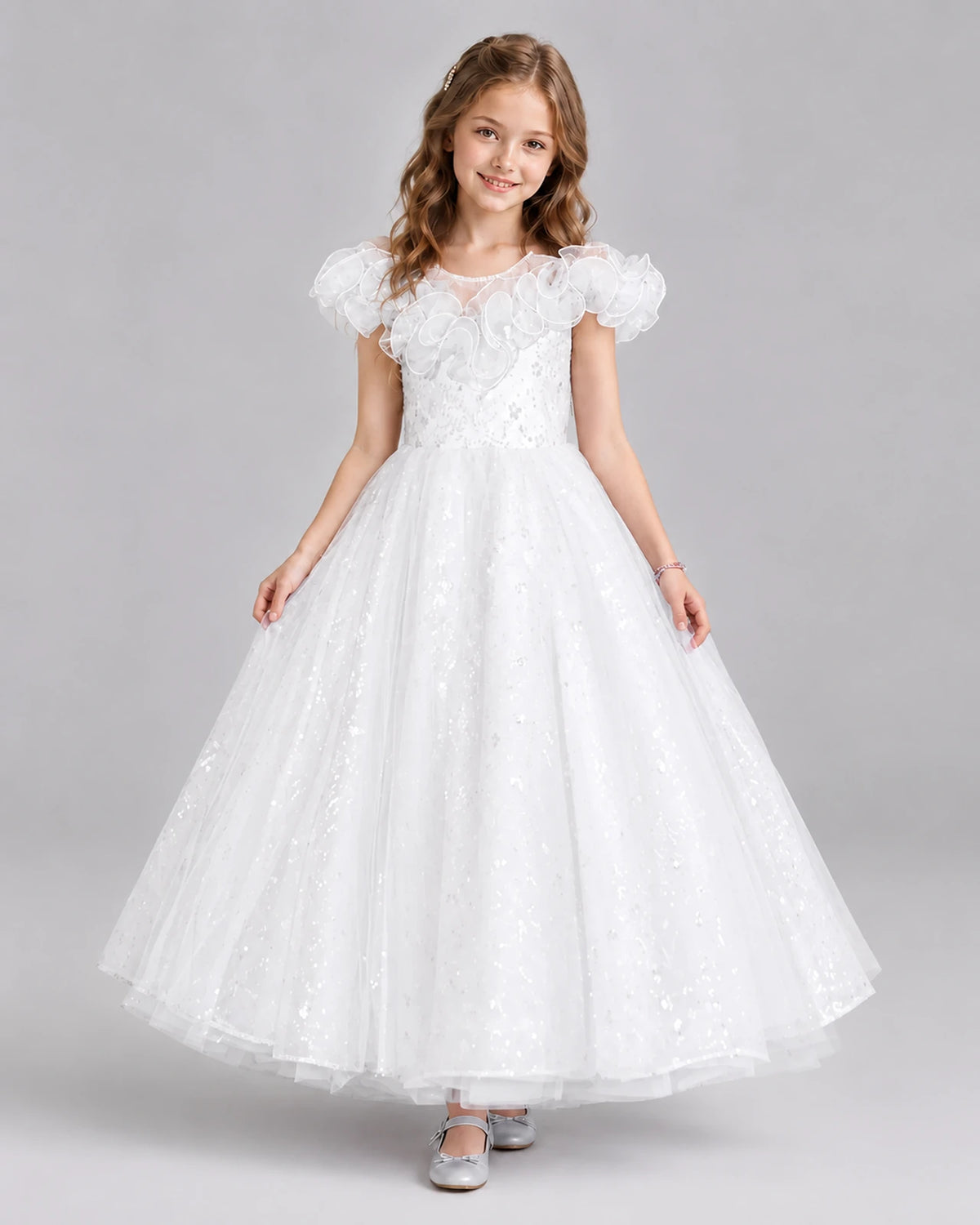 White Ball Gown Flower Girl Dresses Front