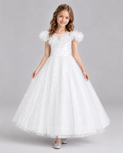 White Ball Gown Flower Girl Dresses Front