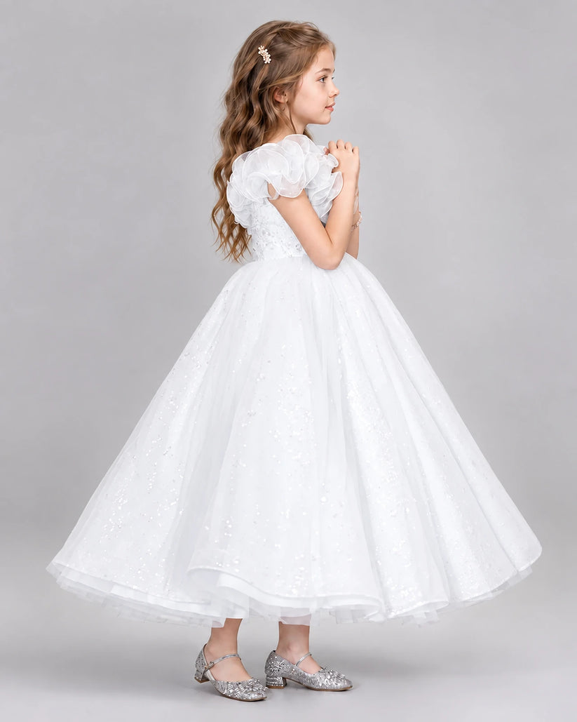 White Ball Gown Flower Girl Dresses Side
