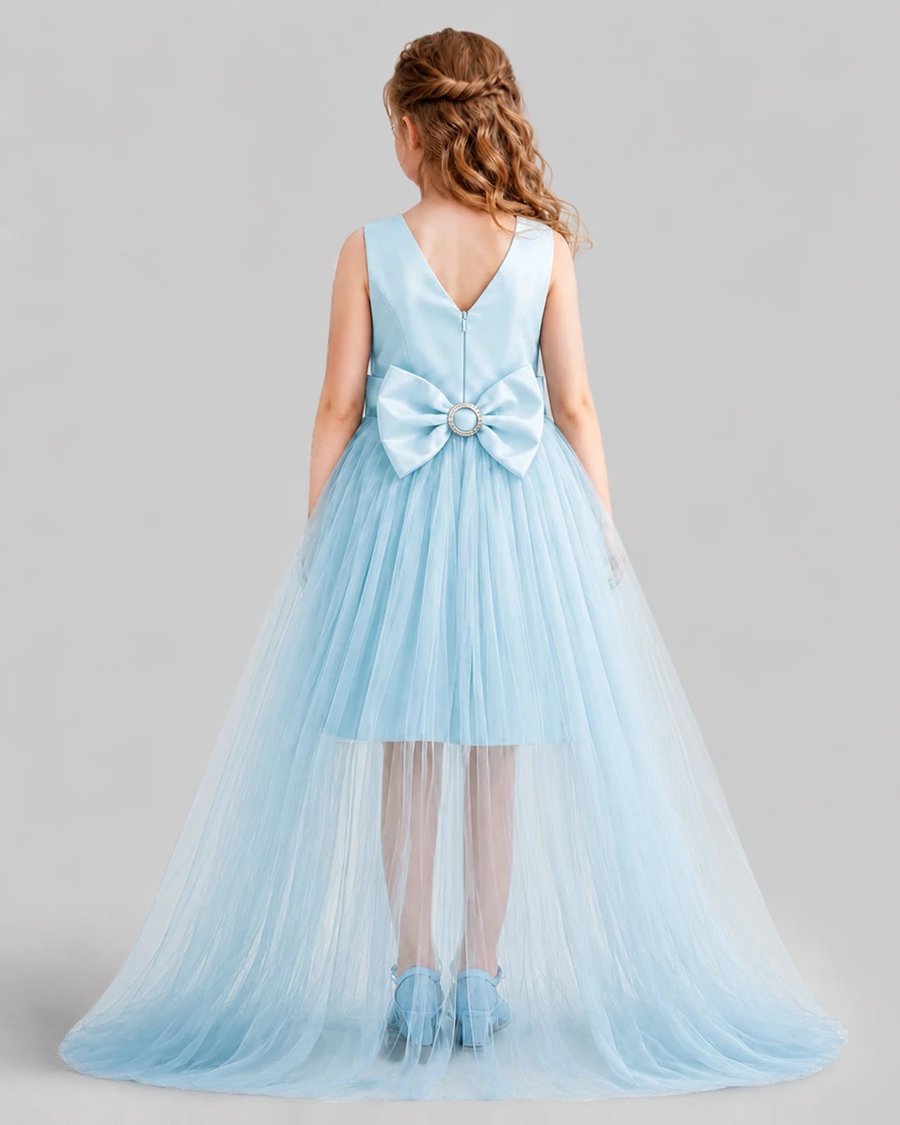 Baby Blue Flared Girls Pageant Dresses Back