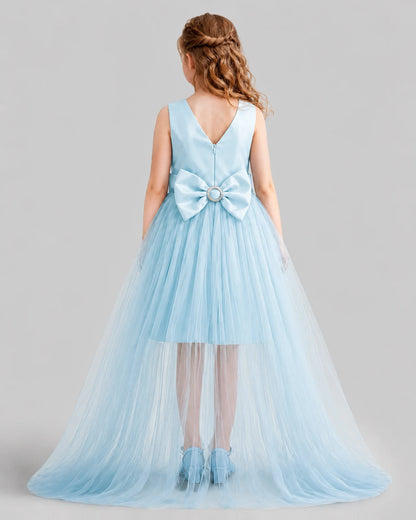 Baby Blue Flared Girls Pageant Dresses Back