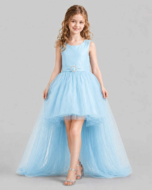 Baby Blue Flared Girls Pageant Dresses Front