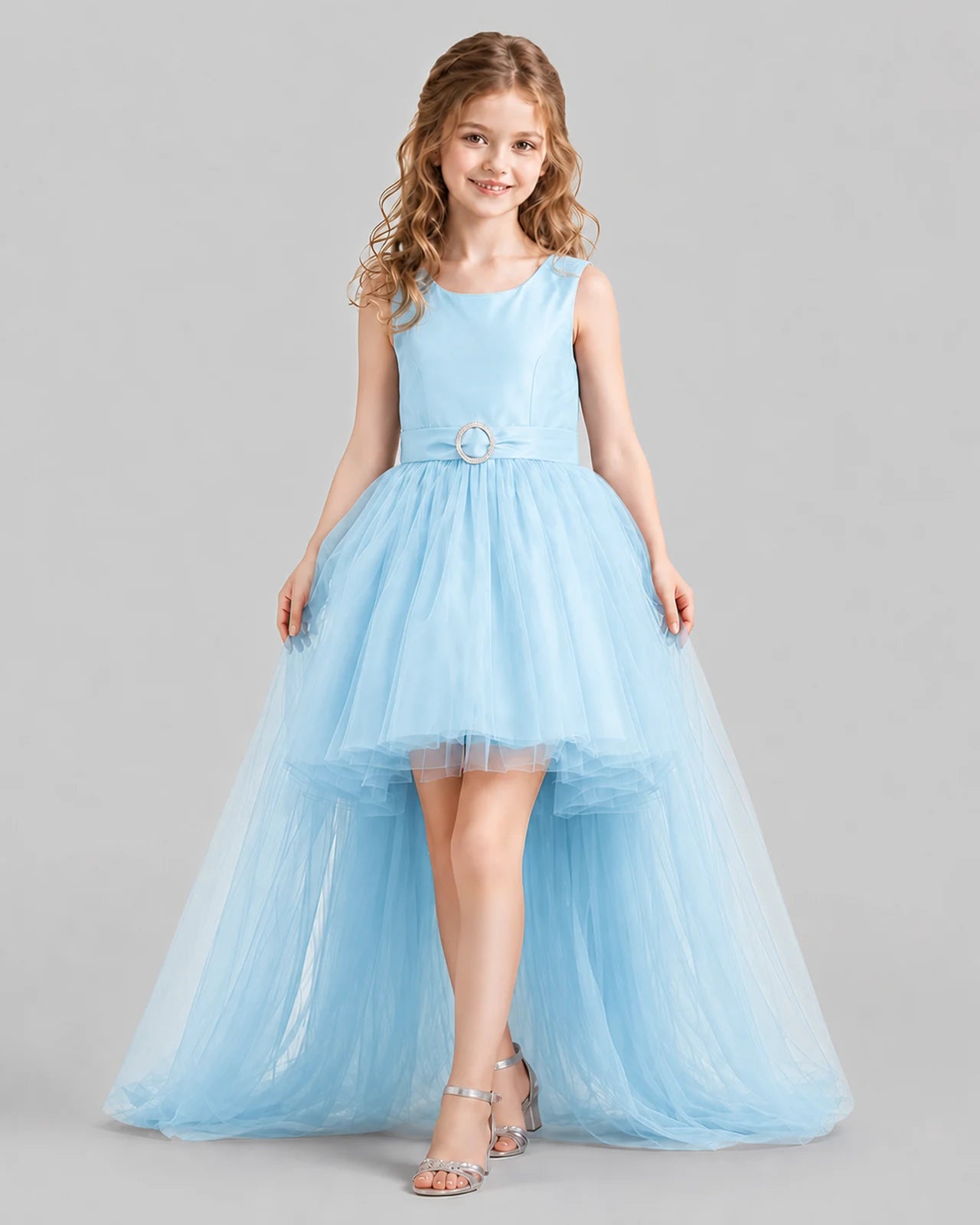 Baby Blue Flared Girls Pageant Dresses Front