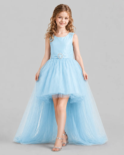 Baby Blue Flared Girls Pageant Dresses Front