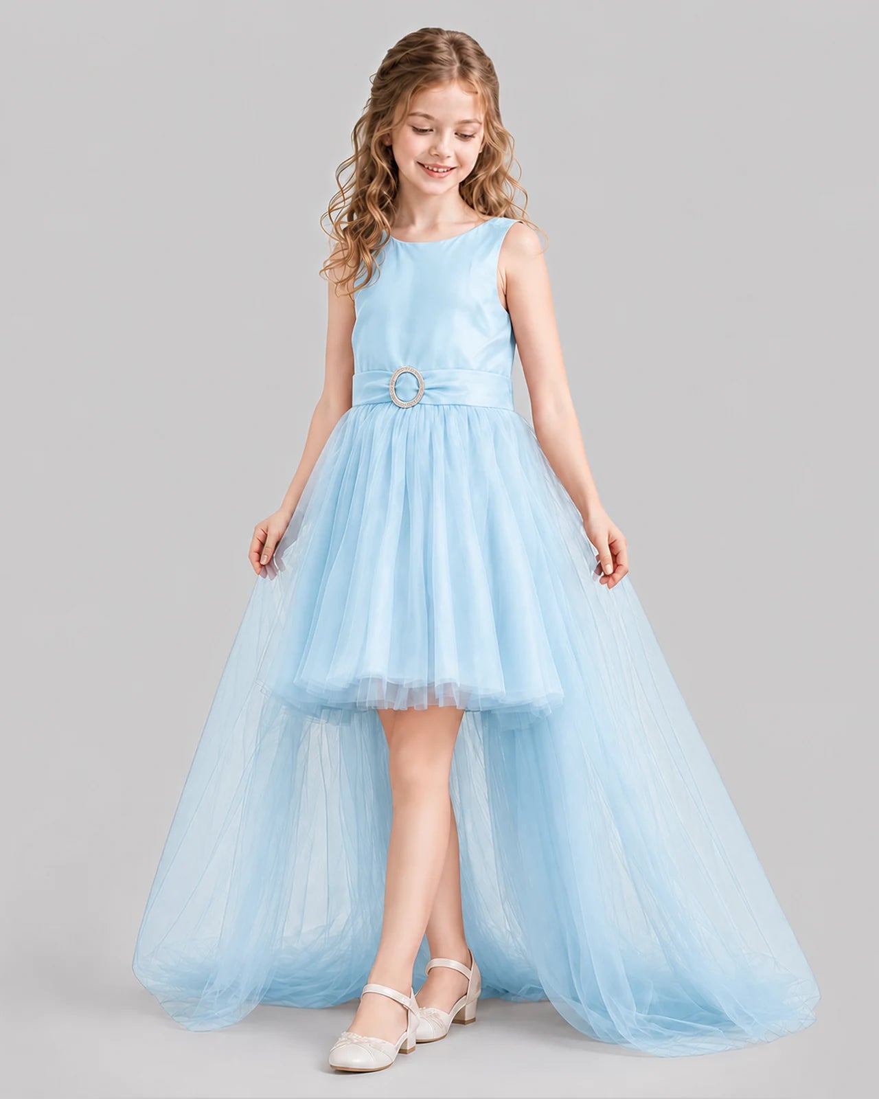 Baby Blue Flared Girls Pageant Dresses Side