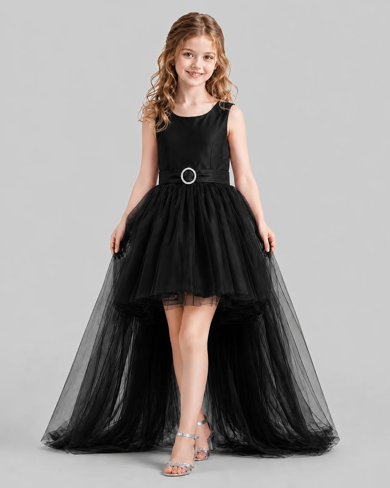 Black Flared Girls Pageant Dresses Front