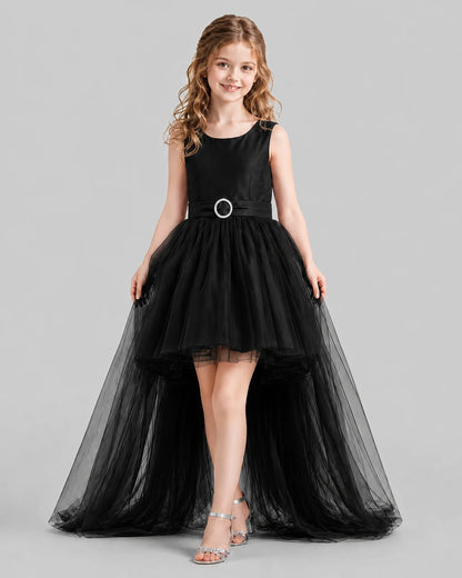 Black Flared Girls Pageant Dresses Front