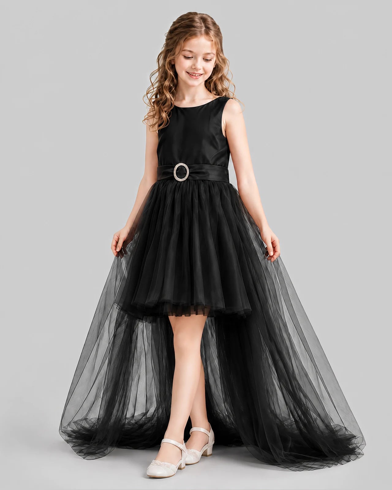 Black Flared Girls Pageant Dresses Side