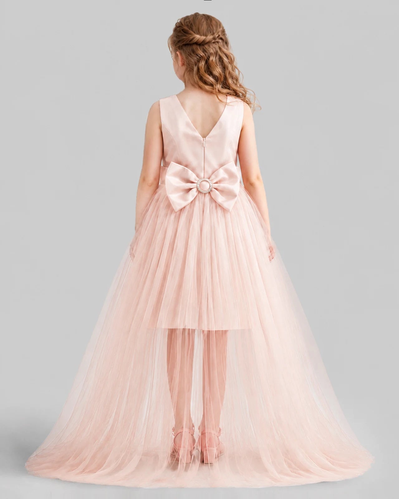 Blush Pink Flared Girls Pageant Dresses Back