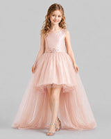 Blush Pink Flared Girls Pageant Dresses Front