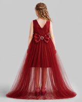 Burgundy Flared Girls Pageant Dresses Back