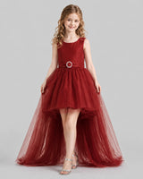 Burgundy Flared Girls Pageant Dresses Front