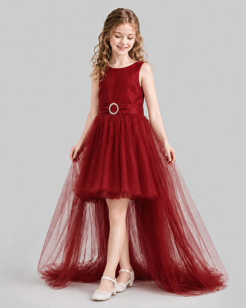 Burgundy Flared Girls Pageant Dresses Side