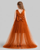 Burnt Orange Flared Girls Pageant Dresses Back