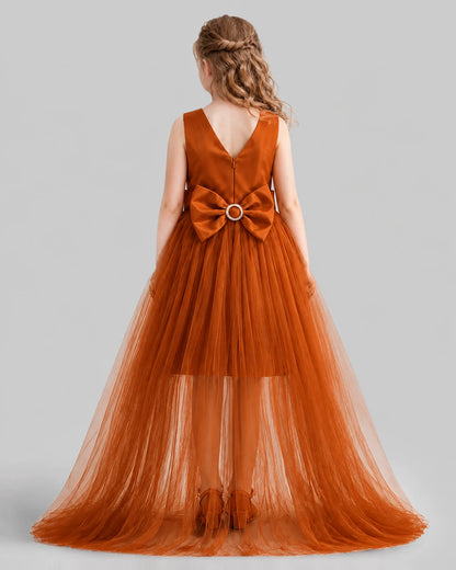 Burnt Orange Flared Girls Pageant Dresses Back
