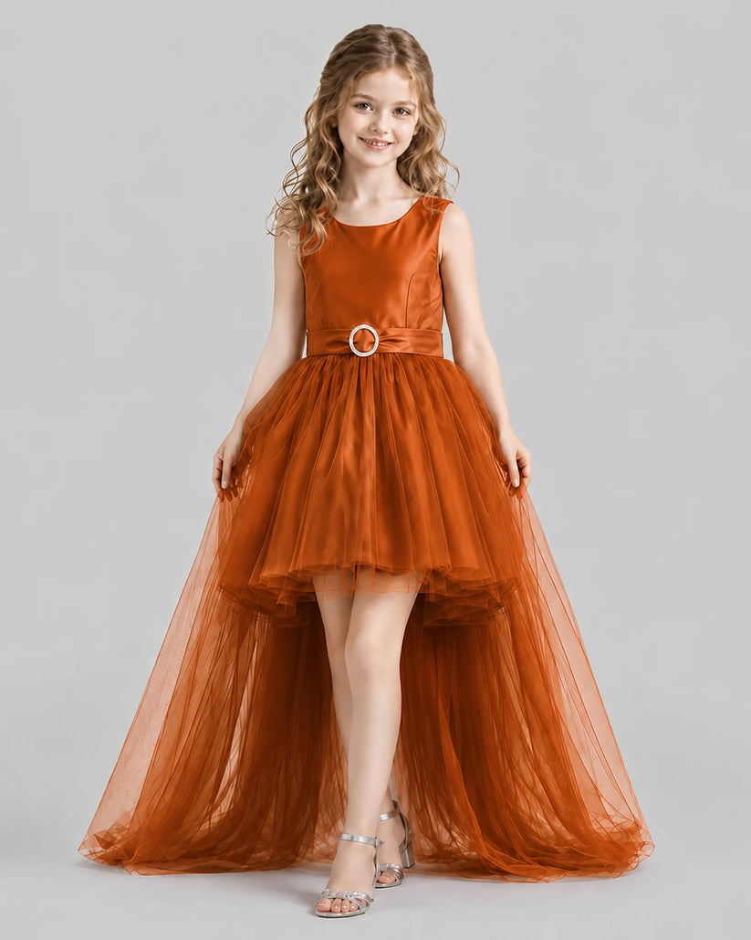 Burnt Orange Flared Girls Pageant Dresses Front