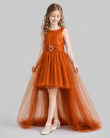 Burnt Orange Flared Girls Pageant Dresses Side