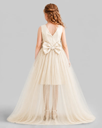 Champagne Flared Girls Pageant Dresses Back