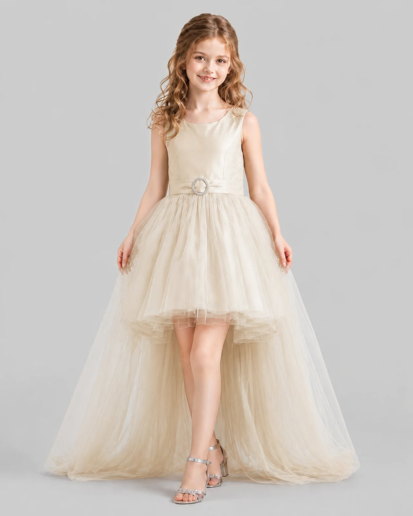 Champagne Flared Girls Pageant Dresses Front