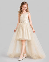 Champagne Flared Girls Pageant Dresses Side