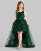 Dark Green Flared Girls Pageant Dresses Front
