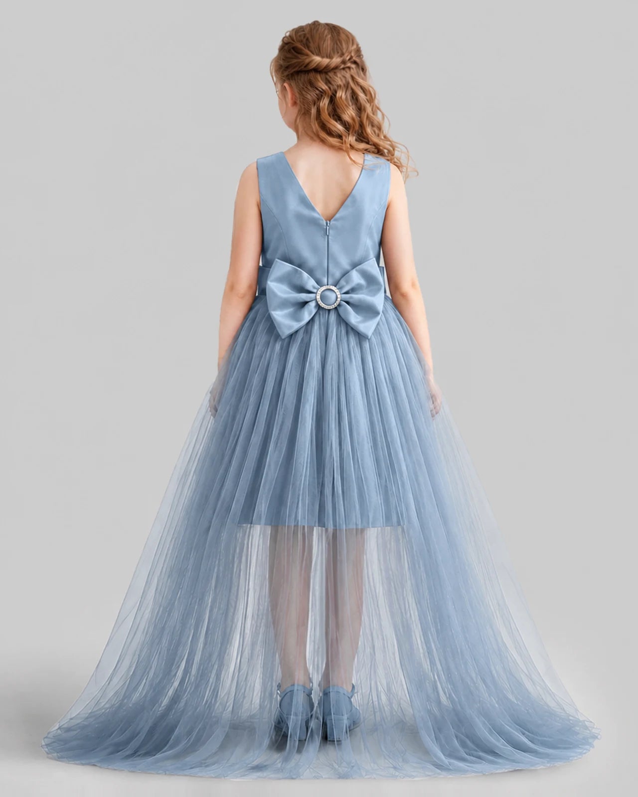 Dusty Blue Flared Girls Pageant Dresses Back