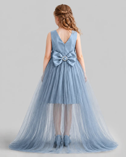 Dusty Blue Flared Girls Pageant Dresses Back