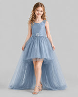 Dusty Blue Flared Girls Pageant Dresses Front