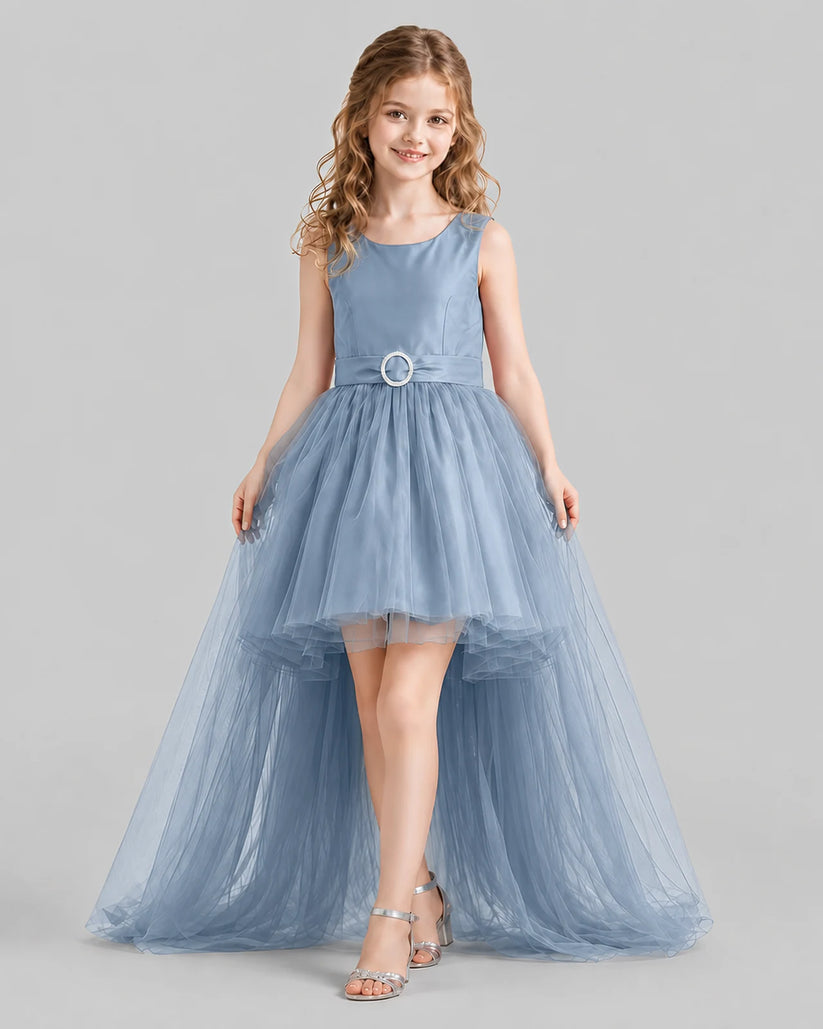 Dusty Blue Flared Girls Pageant Dresses Front
