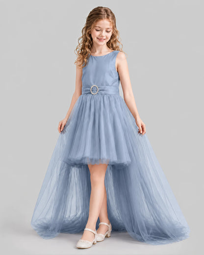 Dusty Blue Flared Girls Pageant Dresses Side