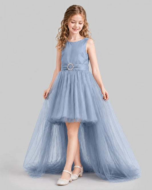 Dusty Blue Flared Girls Pageant Dresses Side