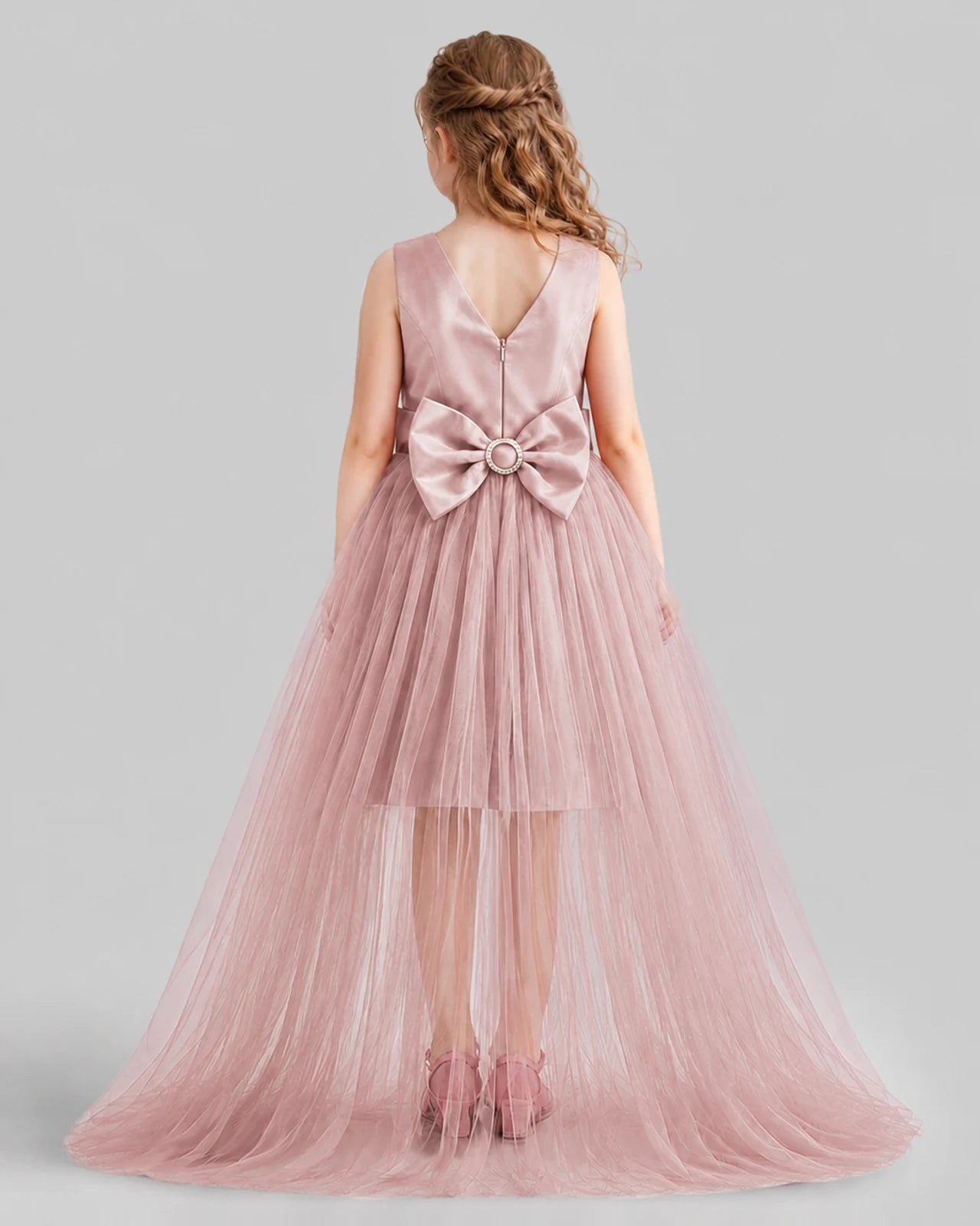 Blush Pink Flared Girls Pageant Dresses Back