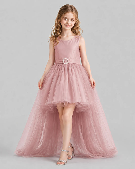 Blush Pink Flared Girls Pageant Dresses Front