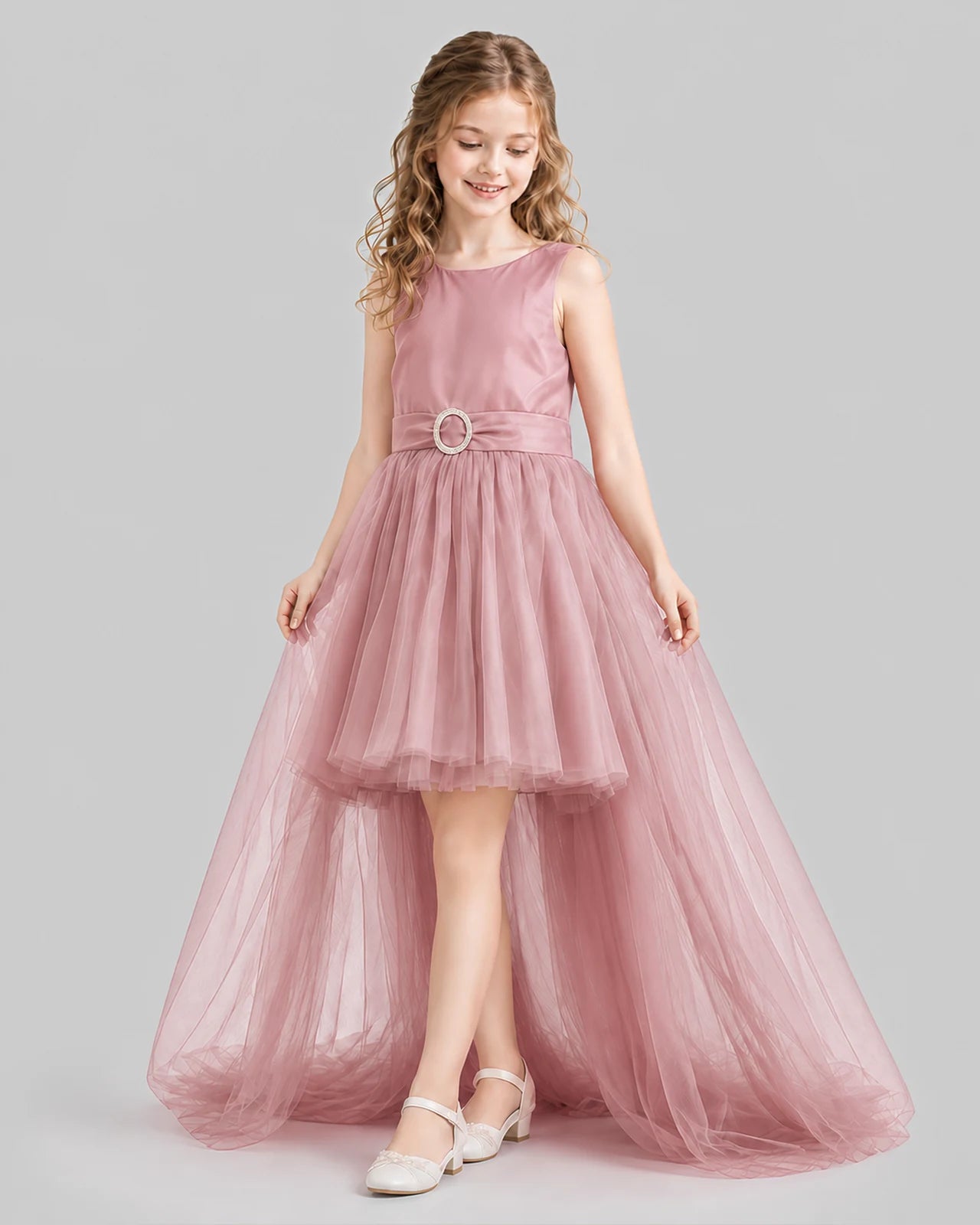 Blush Pink Flared Girls Pageant Dresses Side