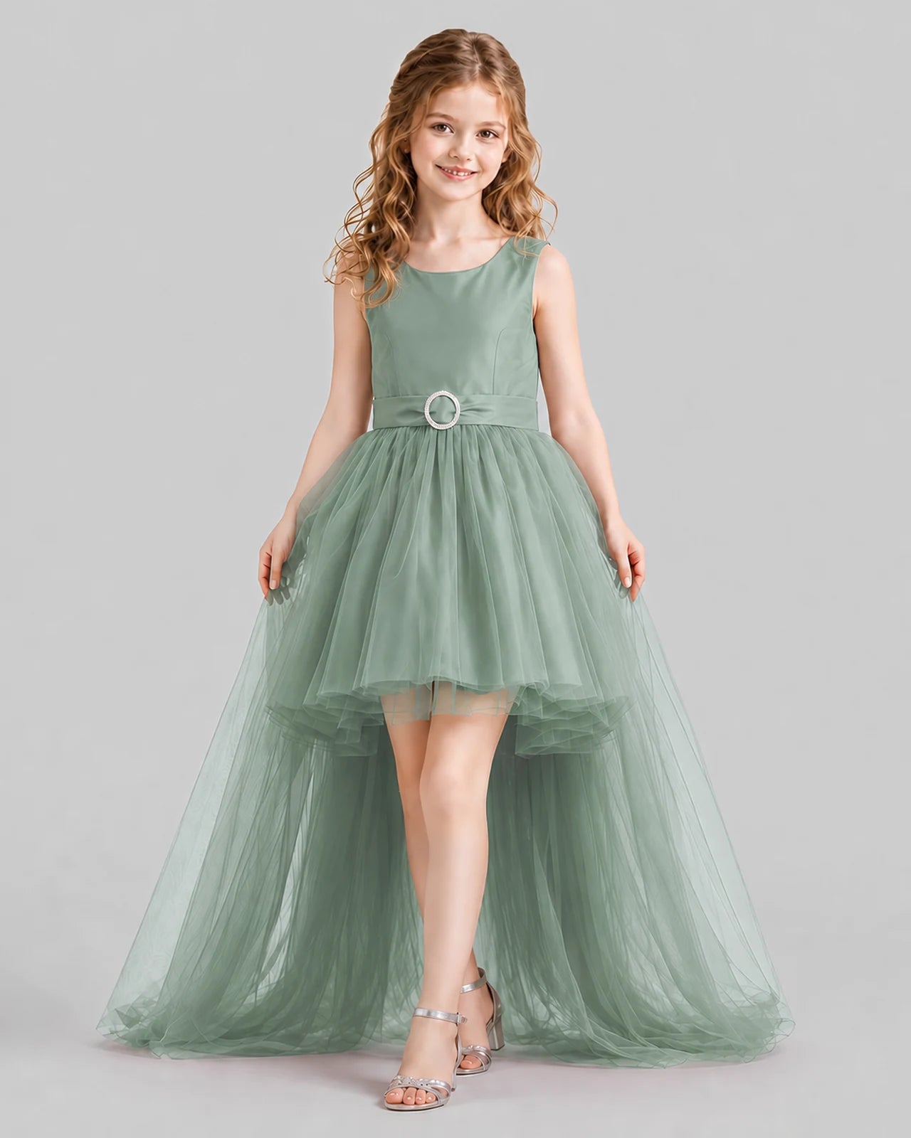 Eucalyptus Flared Girls Pageant Dresses Front