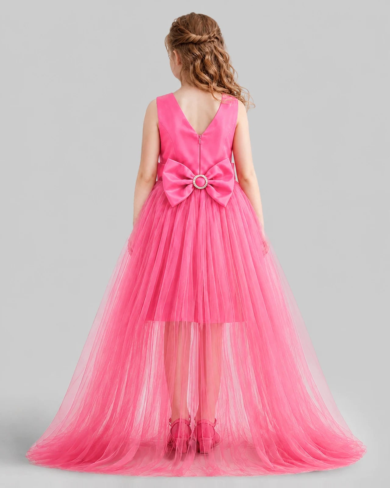 Hot Pink Flared Girls Pageant Dresses Back