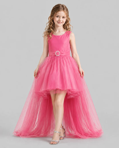 Hot Pink Flared Girls Pageant Dresses Front