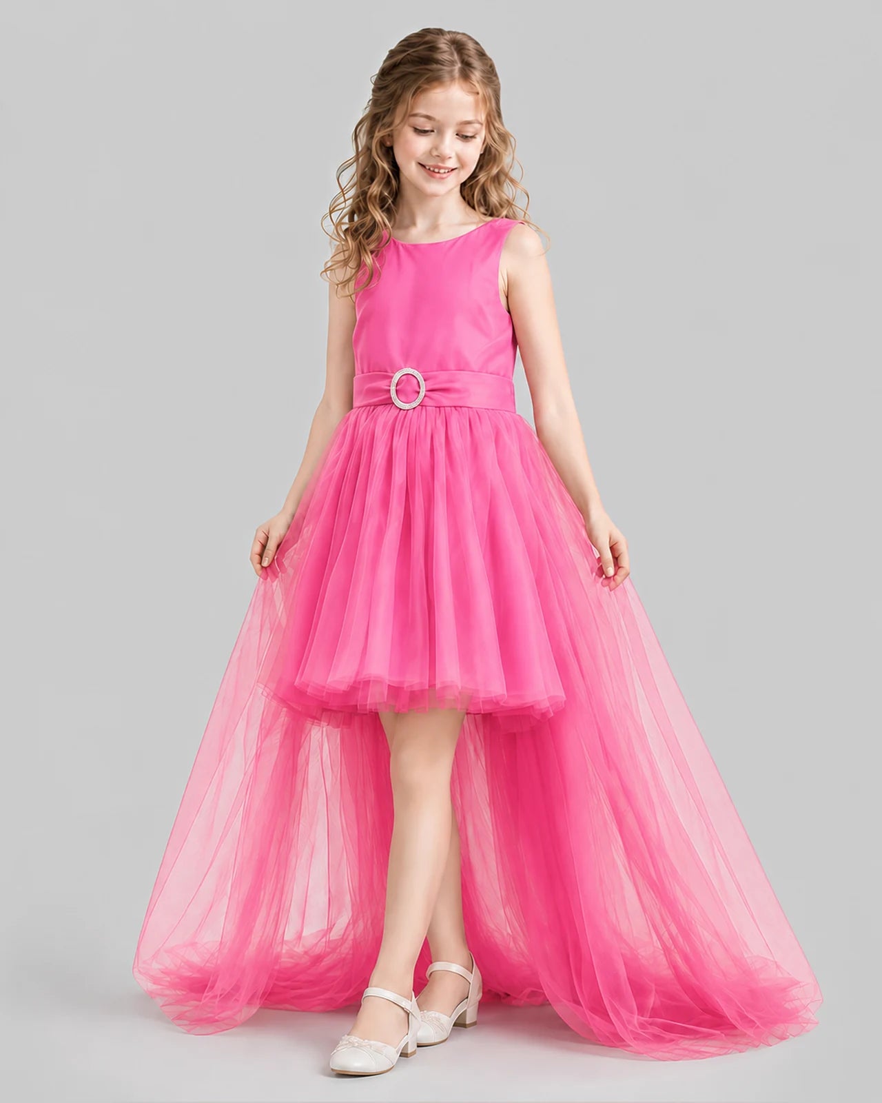 Hot Pink Flared Girls Pageant Dresses Side