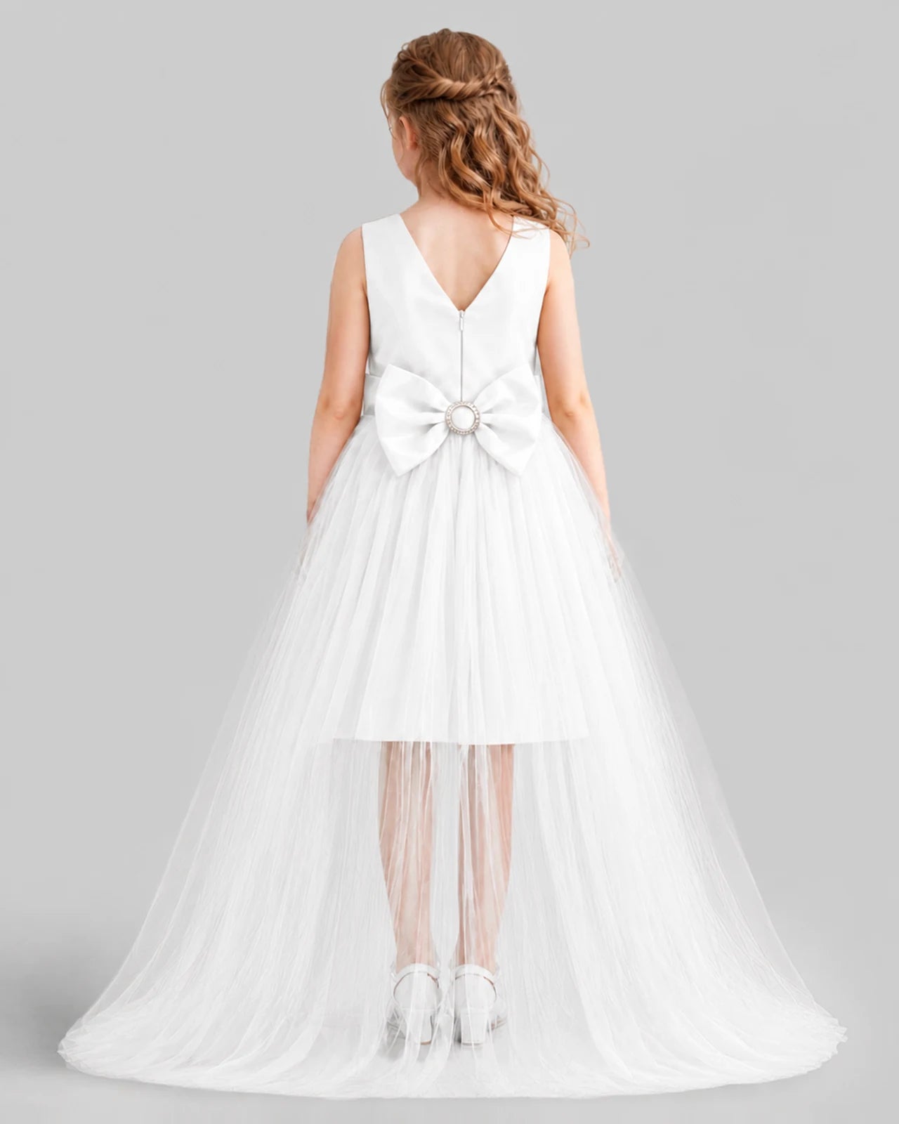 Ivory Flared Girls Pageant Dresses Back