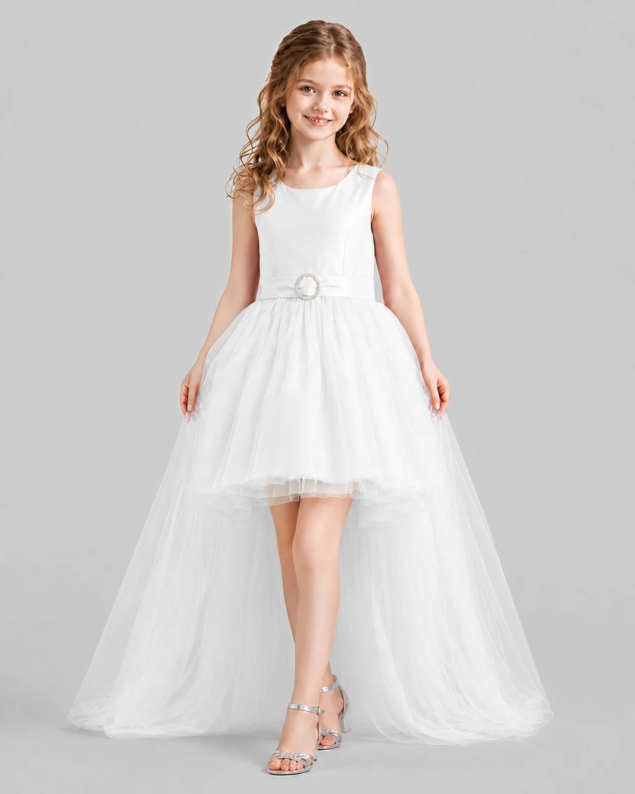 Ivory Flared Girls Pageant Dresses Front
