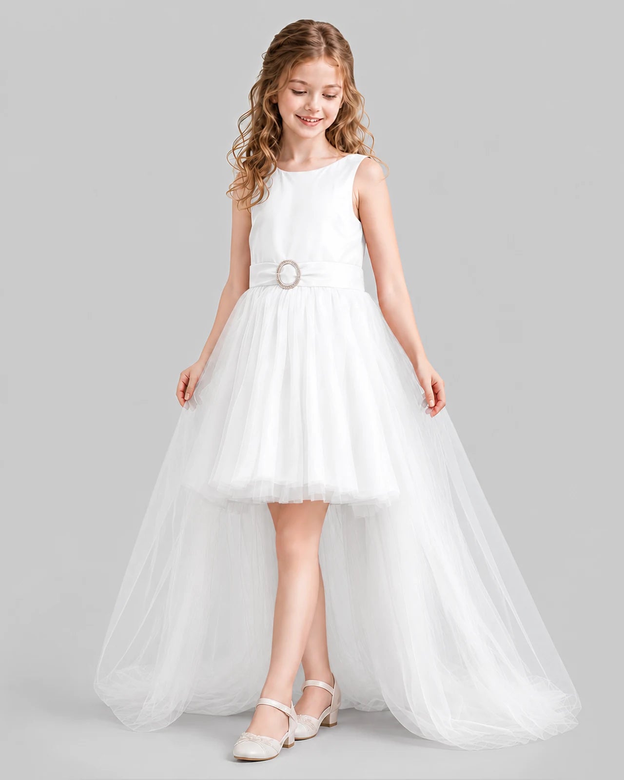 Ivory Flared Girls Pageant Dresses Side