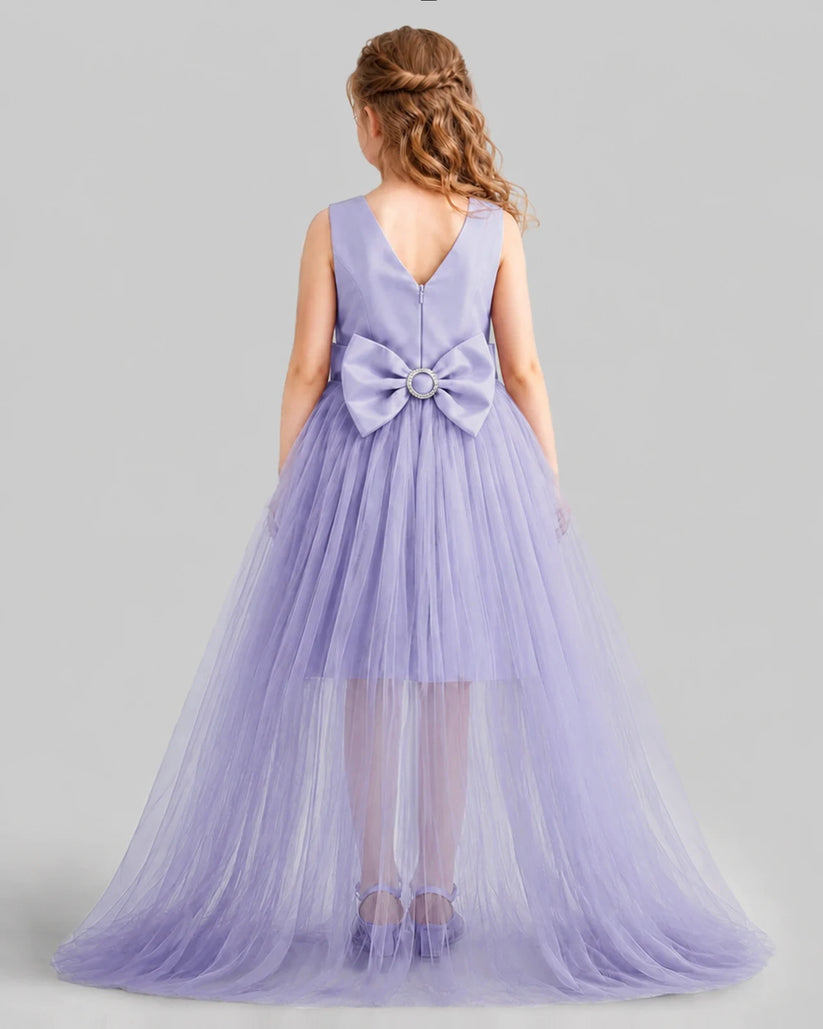 Lavender Flared Girls Pageant Dresses Back