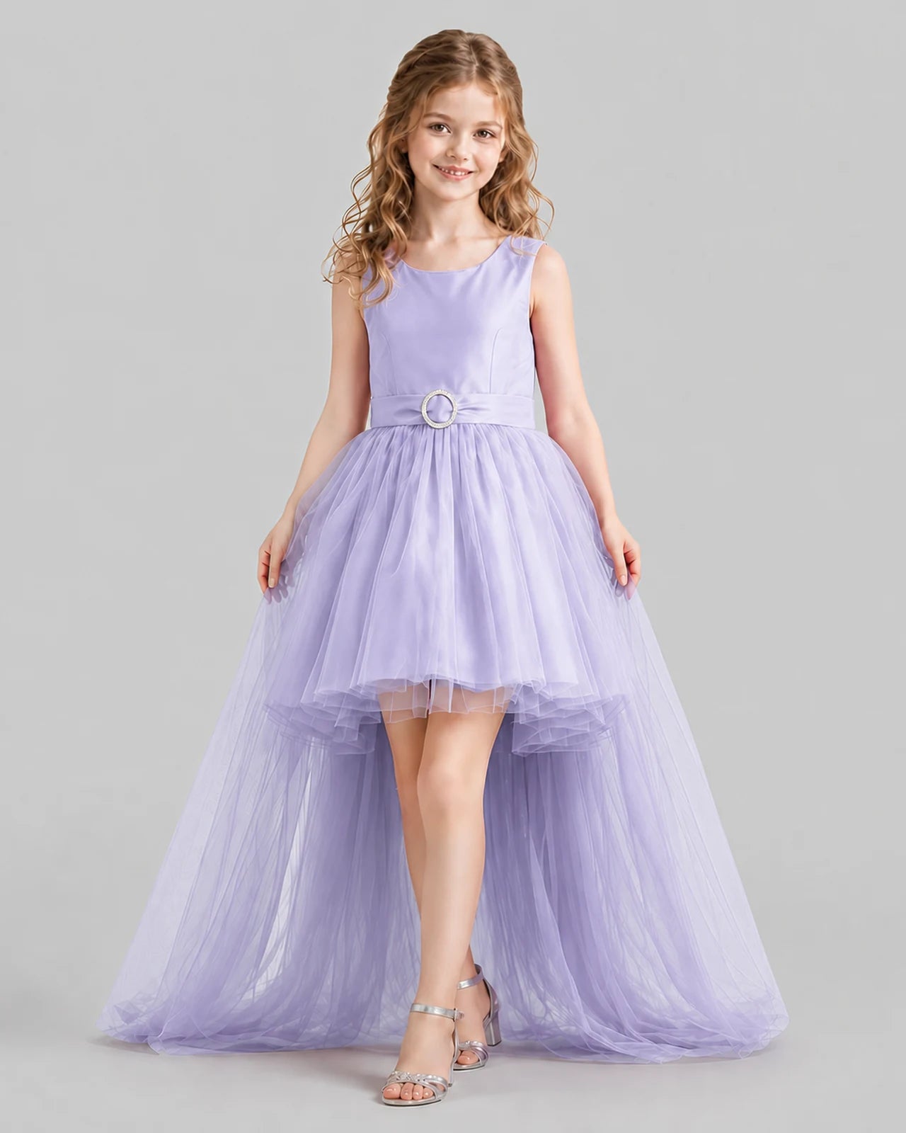 Lavender Flared Girls Pageant Dresses Front